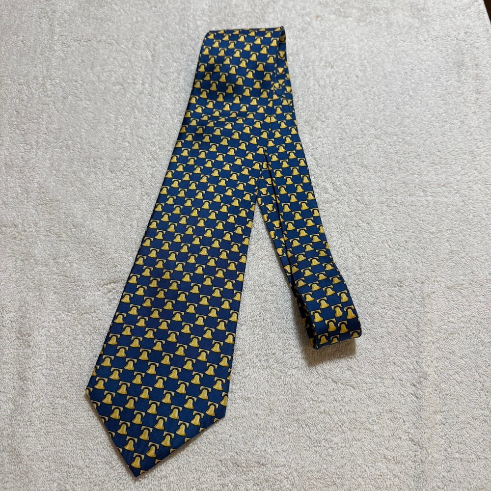 Heritage Foundation Liberty Bell Silk Tie Blue Gold Patriotic Made in USA